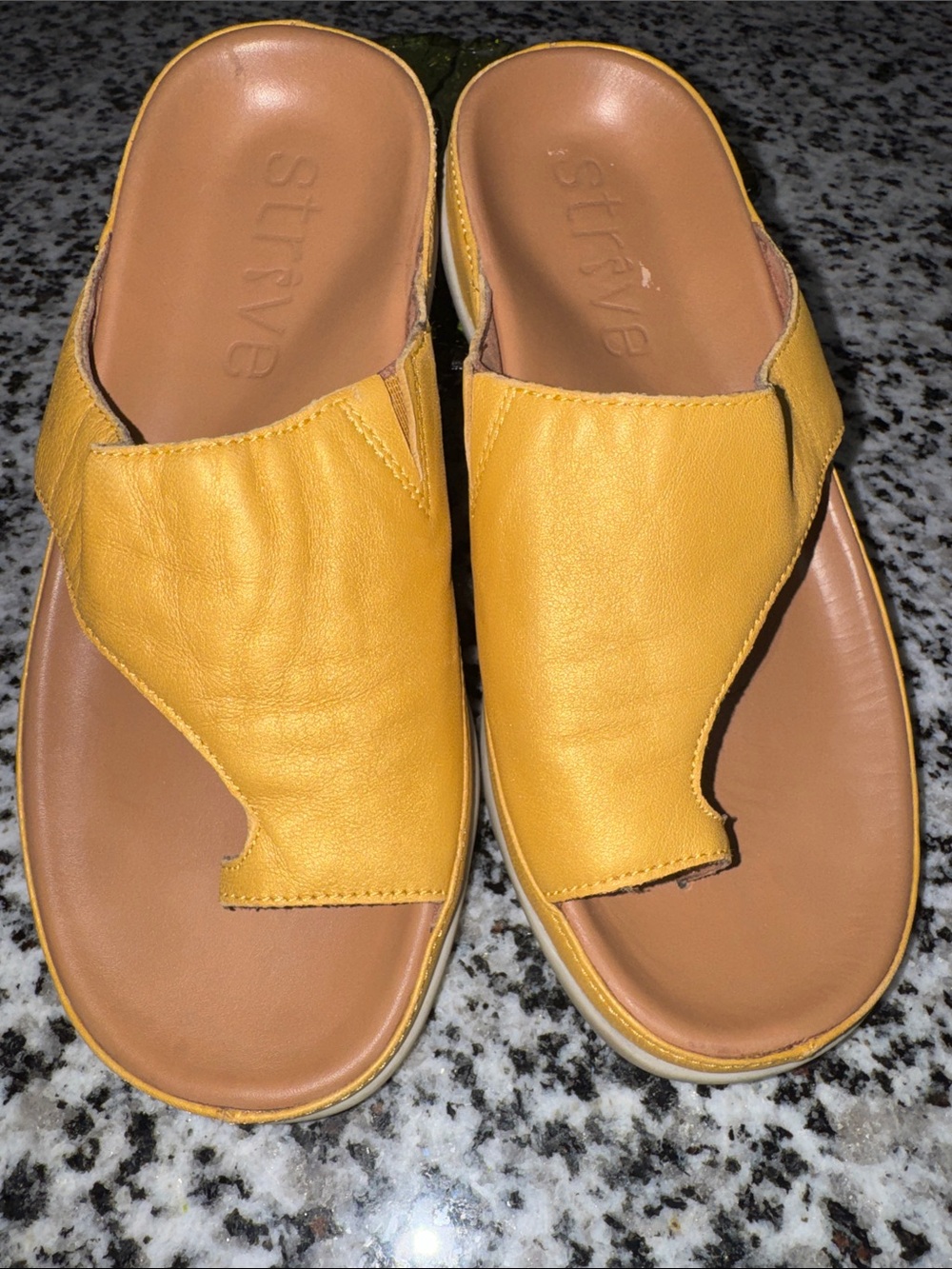Strive Women's Leather Slip-On Sandals in Mustard Yellow